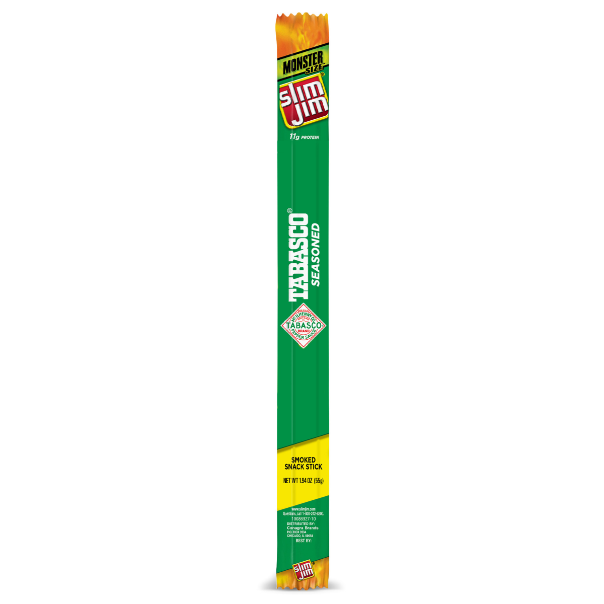 Slim Jim Monster Smoked Meat Sticks, Tabasco , High Protein , 1.94oz