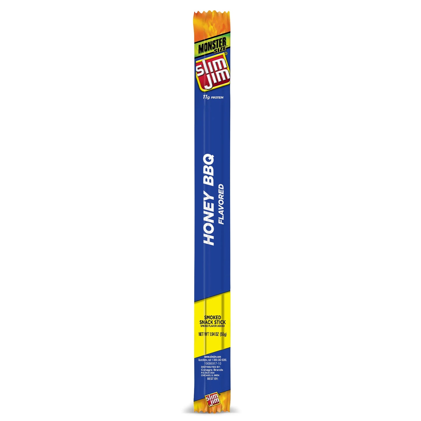 Slim Jim Monster Smoked Meat Sticks, Honey BBQ Flavor, High Protein, 1.94 oz.