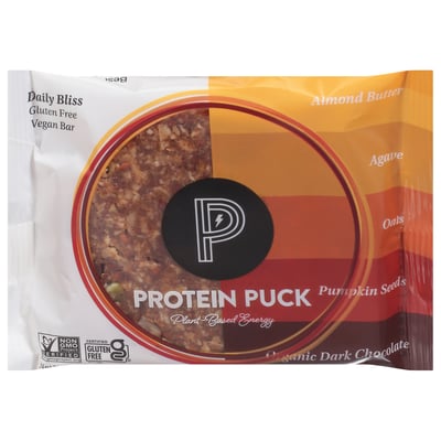 Protein Puck almond butter pumpkin seeds oats agave dark chocolate