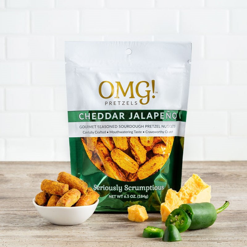 OMG! Pretzels Cheddar Jalapeno Seasoned Sourdough Pretzel Nuggets