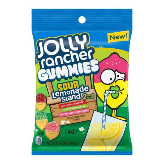 Jolly Rancher Gummies Sour Lemonade Stand 2-in-1 Fruit Flavored Candy, Bag 6.5oz