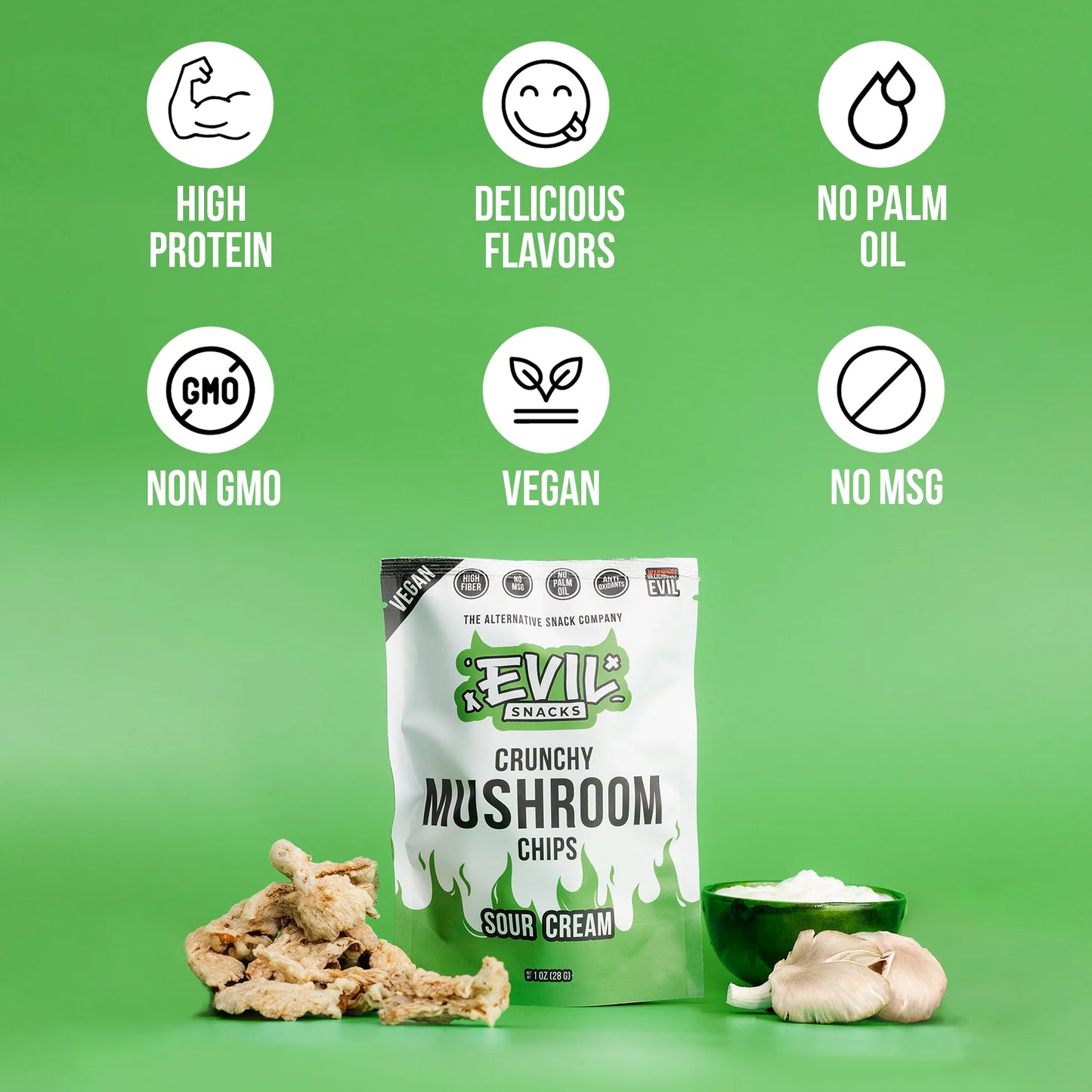 Evil Snacks Crunchy Mushroom Chips - Sour Cream
