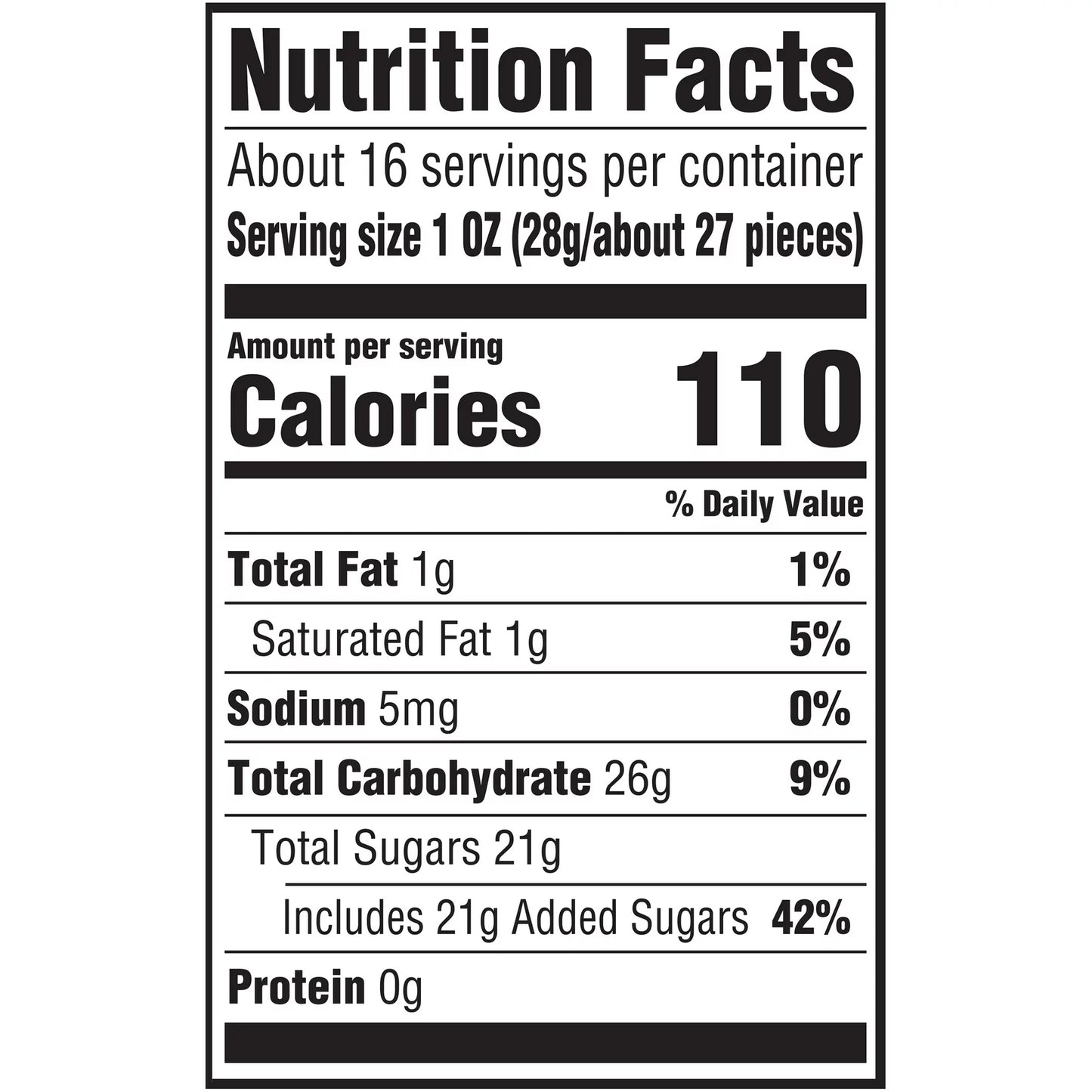 Freeze Dried Very Berry Skittles Nutrition label