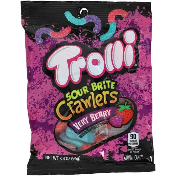 Trolli Sour Brite Crawlers Gummi Candy, Very Berry - 3.4 oz